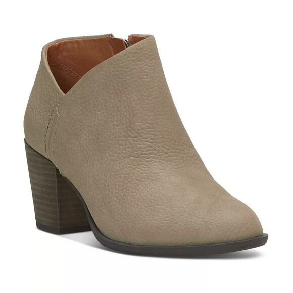 Lucky Brand Bellita Heeled Leather Ankle Bootie Block Heel Taupe Womens Size US6 - Picture 2 of 12